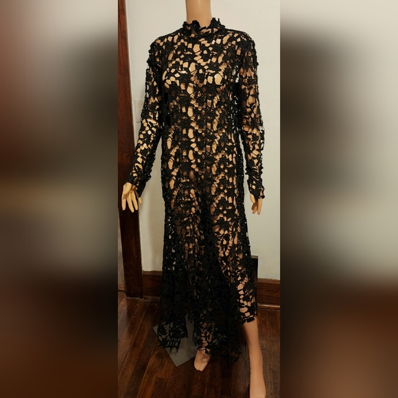 Crocheted look black dress with back zipper XXL Halloween costume or fun outfit. - Picture 1 of 16